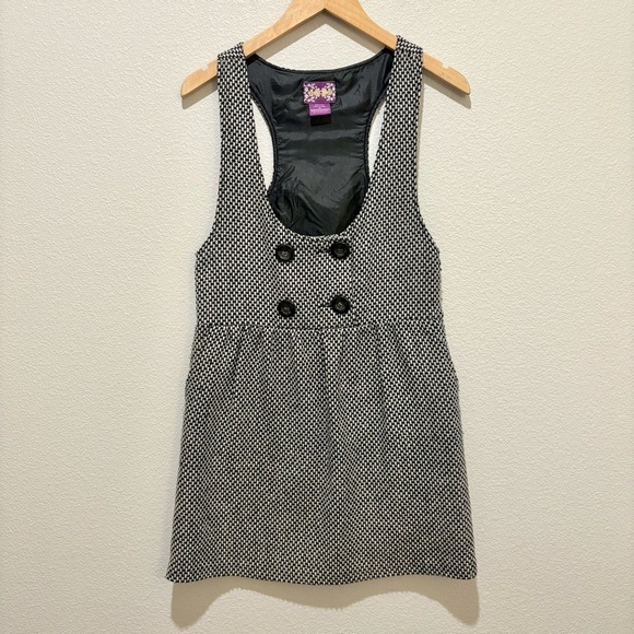 Yumi Kim Tweed Mini Dress M Vintage 90s Y2K Academia Goth Retro Grunge Pockets - Picture 1 of 9